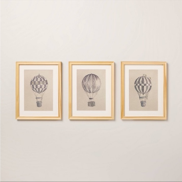 Hearth & Hand 11"x14" Hot Air Balloon Sketch Framed Wall Art (Set of 3) NIB - Picture 1 of 3
